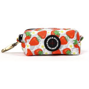 imageOrganic Cotton Dog Poop Bag Holder for Leash Brass Hardware Waste Bag Dispenser Pet Waste Management SolutionDancing Srawberries