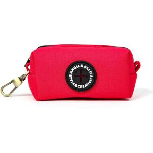 imageOrganic Cotton Dog Poop Bag Holder for Leash Brass Hardware Waste Bag Dispenser Pet Waste Management SolutionPoinciana Red