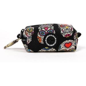 imageOrganic Cotton Dog Poop Bag Holder for Leash Brass Hardware Waste Bag Dispenser Pet Waste Management SolutionSugar Skull