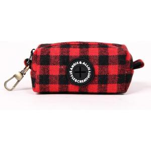 imageOrganic Cotton Dog Poop Bag Holder for Leash Brass Hardware Waste Bag Dispenser Pet Waste Management SolutionBuffalo Plaid Red
