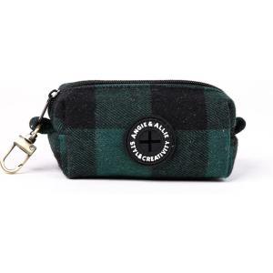 imageOrganic Cotton Dog Poop Bag Holder for Leash Brass Hardware Waste Bag Dispenser Pet Waste Management SolutionPlaid Green