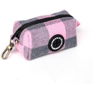 imageOrganic Cotton Dog Poop Bag Holder for Leash Brass Hardware Waste Bag Dispenser Pet Waste Management SolutionPlaid Pink