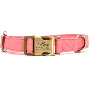 imagePersonalized Dog Collar with Name and Phone Number EngravedAdjustable Custom Puppy CollarOrganic Cotton Pet Collar for Small Medium Large Boy Girl DogsCoral