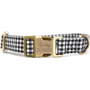 imagePersonalized Dog Collar with Name and Phone Number EngravedAdjustable Custom Puppy CollarOrganic Cotton Pet Collar for Small Medium Large Boy Girl DogsShepherd Black  White