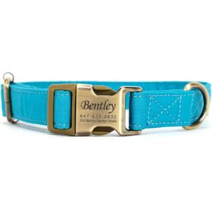 imagePersonalized Dog Collar with Name and Phone Number EngravedAdjustable Custom Puppy CollarOrganic Cotton Pet Collar for Small Medium Large Boy Girl DogsPeacock Blue