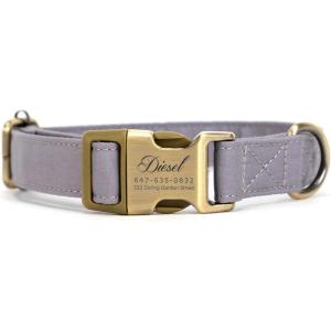 imagePersonalized Dog Collar with Name and Phone Number EngravedAdjustable Custom Puppy CollarOrganic Cotton Pet Collar for Small Medium Large Boy Girl DogsLight Grey