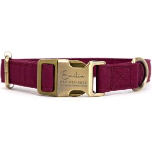 imagePersonalized Dog Collar with Name and Phone Number EngravedAdjustable Custom Puppy CollarOrganic Cotton Pet Collar for Small Medium Large Boy Girl DogsWine