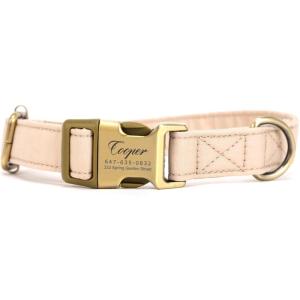 imagePersonalized Dog Collar with Name and Phone Number EngravedAdjustable Custom Puppy CollarOrganic Cotton Pet Collar for Small Medium Large Boy Girl DogsBeige