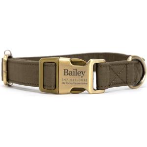 imagePersonalized Dog Collar with Name and Phone Number EngravedAdjustable Custom Puppy CollarOrganic Cotton Pet Collar for Small Medium Large Boy Girl DogsMilitary Green