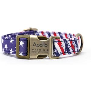 imagePersonalized Dog Collar with Name and Phone Number EngravedAdjustable Custom Puppy CollarOrganic Cotton Pet Collar for Small Medium Large Boy Girl DogsStars and Stripes
