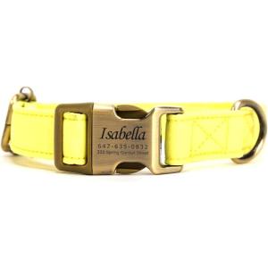 imagePersonalized Dog Collar with Name and Phone Number EngravedAdjustable Custom Puppy CollarOrganic Cotton Pet Collar for Small Medium Large Boy Girl DogsLemon