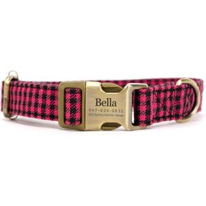 imagePersonalized Dog Collar with Name and Phone Number EngravedAdjustable Custom Puppy CollarOrganic Cotton Pet Collar for Small Medium Large Boy Girl DogsShepherd Fuschia