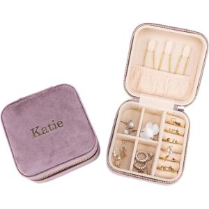 imageAngelinas Palace Personalized Italian Velvet Jewelry Case With Name Necklace Ring Storage Box Monogram Travel Jewelry Organizer Wedding Party Bridesmaid Gift for HerLilac