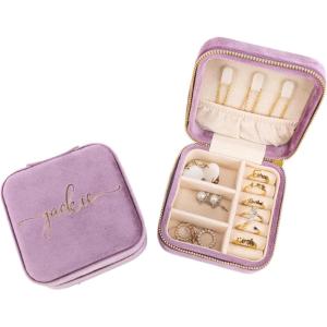 imageAngelinas Palace Personalized Italian Velvet Jewelry Case With Name Necklace Ring Storage Box Monogram Travel Jewelry Organizer Wedding Party Bridesmaid Gift for HerLavender