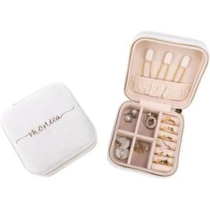 imageAngelinas Palace Personalized Italian Velvet Jewelry Case With Name Necklace Ring Storage Box Monogram Travel Jewelry Organizer Wedding Party Bridesmaid Gift for HerWhite