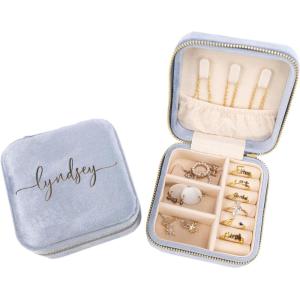 imageAngelinas Palace Personalized Italian Velvet Jewelry Case With Name Necklace Ring Storage Box Monogram Travel Jewelry Organizer Wedding Party Bridesmaid Gift for HerBaby Blue