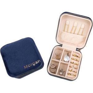 imageAngelinas Palace Personalized Italian Velvet Jewelry Case With Name Necklace Ring Storage Box Monogram Travel Jewelry Organizer Wedding Party Bridesmaid Gift for HerRoyal Blue