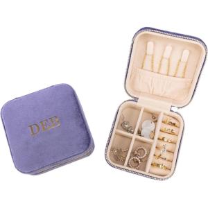imageAngelinas Palace Personalized Italian Velvet Jewelry Case With Name Necklace Ring Storage Box Monogram Travel Jewelry Organizer Wedding Party Bridesmaid Gift for HerPurple