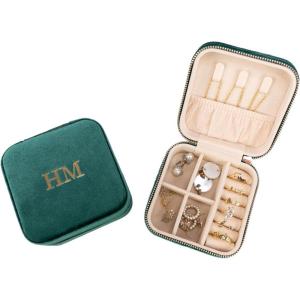 imageAngelinas Palace Personalized Italian Velvet Jewelry Case With Name Necklace Ring Storage Box Monogram Travel Jewelry Organizer Wedding Party Bridesmaid Gift for HerHunter Green