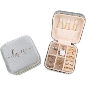 imageAngelinas Palace Personalized Italian Velvet Jewelry Case With Name Necklace Ring Storage Box Monogram Travel Jewelry Organizer Wedding Party Bridesmaid Gift for HerSmoke