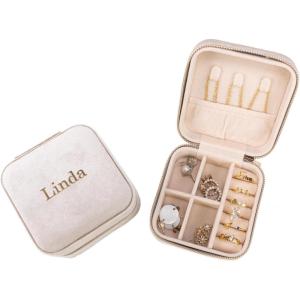 imageAngelinas Palace Personalized Italian Velvet Jewelry Case With Name Necklace Ring Storage Box Monogram Travel Jewelry Organizer Wedding Party Bridesmaid Gift for HerChampagne