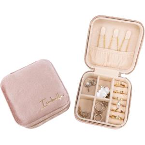 imageAngelinas Palace Personalized Italian Velvet Jewelry Case With Name Necklace Ring Storage Box Monogram Travel Jewelry Organizer Wedding Party Bridesmaid Gift for HerPeach