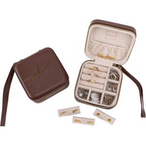 imageAngelinas Palace Personalized Jewelry Case with Name EngravedCustom Leather Travel Jewelry Organizer Box for RingsEarringsNecklacesBirthday Bridesmaid Gift For Women GirlsChocolate
