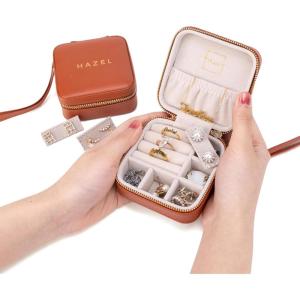 imageAngelinas Palace Personalized Jewelry Case with Name EngravedCustom Leather Travel Jewelry Organizer Box for RingsEarringsNecklacesBirthday Bridesmaid Gift For Women GirlsSaddle