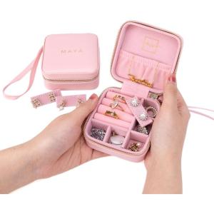 imageAngelinas Palace Personalized Jewelry Case with Name EngravedCustom Leather Travel Jewelry Organizer Box for RingsEarringsNecklacesBirthday Bridesmaid Gift For Women GirlsBaby Pink