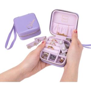imageAngelinas Palace Personalized Jewelry Case with Name EngravedCustom Leather Travel Jewelry Organizer Box for RingsEarringsNecklacesBirthday Bridesmaid Gift For Women GirlsPurple