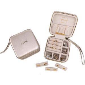 imageAngelinas Palace Personalized Jewelry Case with Name EngravedCustom Leather Travel Jewelry Organizer Box for RingsEarringsNecklacesBirthday Bridesmaid Gift For Women GirlsChampagne