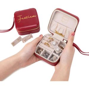 imageAngelinas Palace Personalized Jewelry Case with Name EngravedCustom Leather Travel Jewelry Organizer Box for RingsEarringsNecklacesBirthday Bridesmaid Gift For Women GirlsRuby