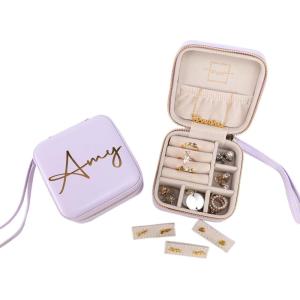 imageAngelinas Palace Personalized Jewelry Case with Name EngravedCustom Leather Travel Jewelry Organizer Box for RingsEarringsNecklacesBirthday Bridesmaid Gift For Women GirlsLavender