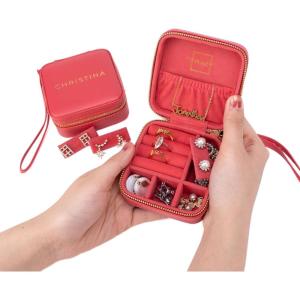 imageAngelinas Palace Personalized Jewelry Case with Name EngravedCustom Leather Travel Jewelry Organizer Box for RingsEarringsNecklacesBirthday Bridesmaid Gift For Women GirlsCoral