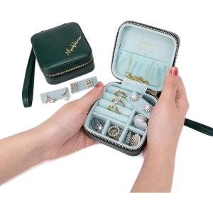 imageAngelinas Palace Personalized Jewelry Case with Name EngravedCustom Leather Travel Jewelry Organizer Box for RingsEarringsNecklacesBirthday Bridesmaid Gift For Women GirlsNori
