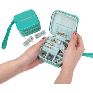 imageAngelinas Palace Personalized Jewelry Case with Name EngravedCustom Leather Travel Jewelry Organizer Box for RingsEarringsNecklacesBirthday Bridesmaid Gift For Women GirlsTeal
