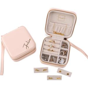 imageAngelinas Palace Personalized Jewelry Case with Name EngravedCustom Leather Travel Jewelry Organizer Box for RingsEarringsNecklacesBirthday Bridesmaid Gift For Women GirlsPeach