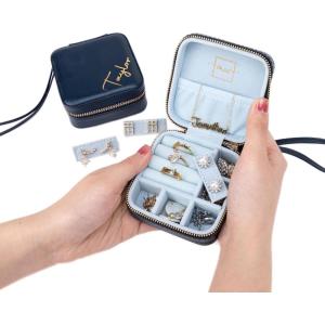 imageAngelinas Palace Personalized Jewelry Case with Name EngravedCustom Leather Travel Jewelry Organizer Box for RingsEarringsNecklacesBirthday Bridesmaid Gift For Women GirlsDark Blue