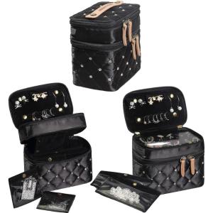 imageAngelinas Palace Jewelry Organizer Boxes for Women GirlsEiger Small Travel Jewelry Case Storage Bag with Detachable Necklace Earring Bracelet Ring PouchesBohemian BlissDiamond Black
