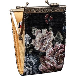 imageAngelinas Palace Carpet Wallet Vintage Kiss Lock ID PouchClasp Card HolderFloral Black