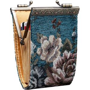 imageAngelinas Palace Carpet Wallet Vintage Kiss Lock ID PouchClasp Card HolderFloral Teal