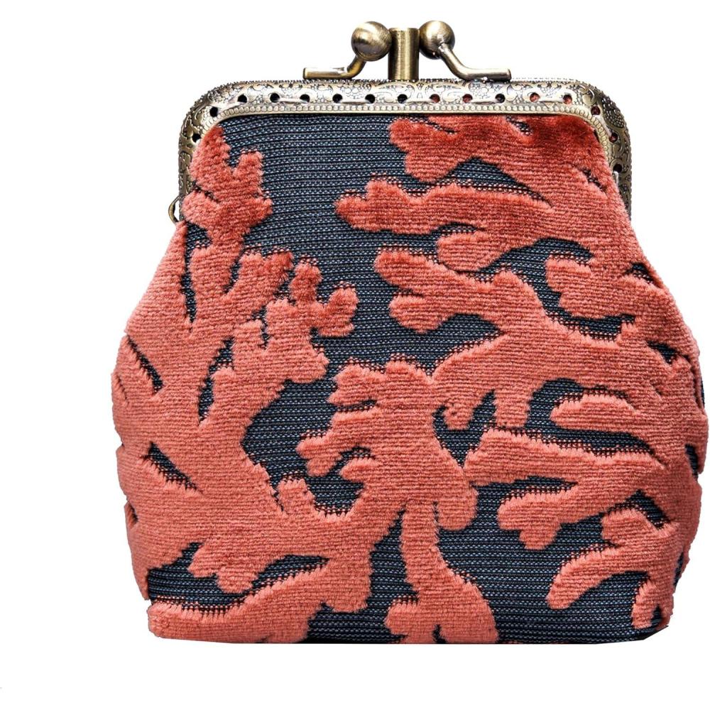 imageCarpet Bag Double Kiss Clasp Coin Purse PouchVintage Change Wallet Card HolderSt Tropez Scuba Coral
