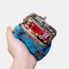 imageCarpet Bag Double Kiss Clasp Coin Purse PouchVintage Change Wallet Card HolderBurnout Velvet Aqua Blue