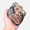 imageCarpet Bag Double Kiss Clasp Coin Purse PouchVintage Change Wallet Card HolderFloral Blue