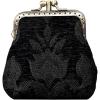 imageCarpet Bag Double Kiss Clasp Coin Purse PouchVintage Change Wallet Card HolderVictorian Blossom BLKBLK