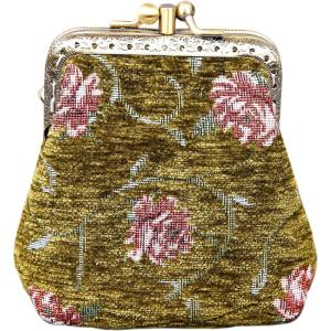 imageCarpet Bag Double Kiss Clasp Coin Purse PouchVintage Change Wallet Card HolderAvocado Climbing Rose