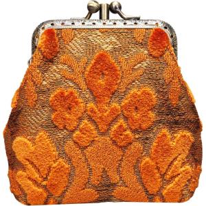 imageCarpet Bag Double Kiss Clasp Coin Purse PouchVintage Change Wallet Card HolderBurnout Velvet Orange