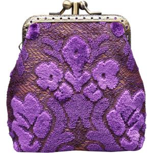 imageCarpet Bag Double Kiss Clasp Coin Purse PouchVintage Change Wallet Card HolderBurnout Velvet Purple