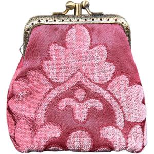 imageCarpet Bag Double Kiss Clasp Coin Purse PouchVintage Change Wallet Card HolderQueen Rose Pink