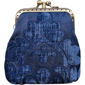 imageCarpet Bag Double Kiss Clasp Coin Purse PouchVintage Change Wallet Card HolderQueen Royal Blue